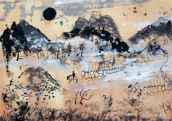 Martin Bradbury Procession of warriors in a landscape, 10 x 14.5in.